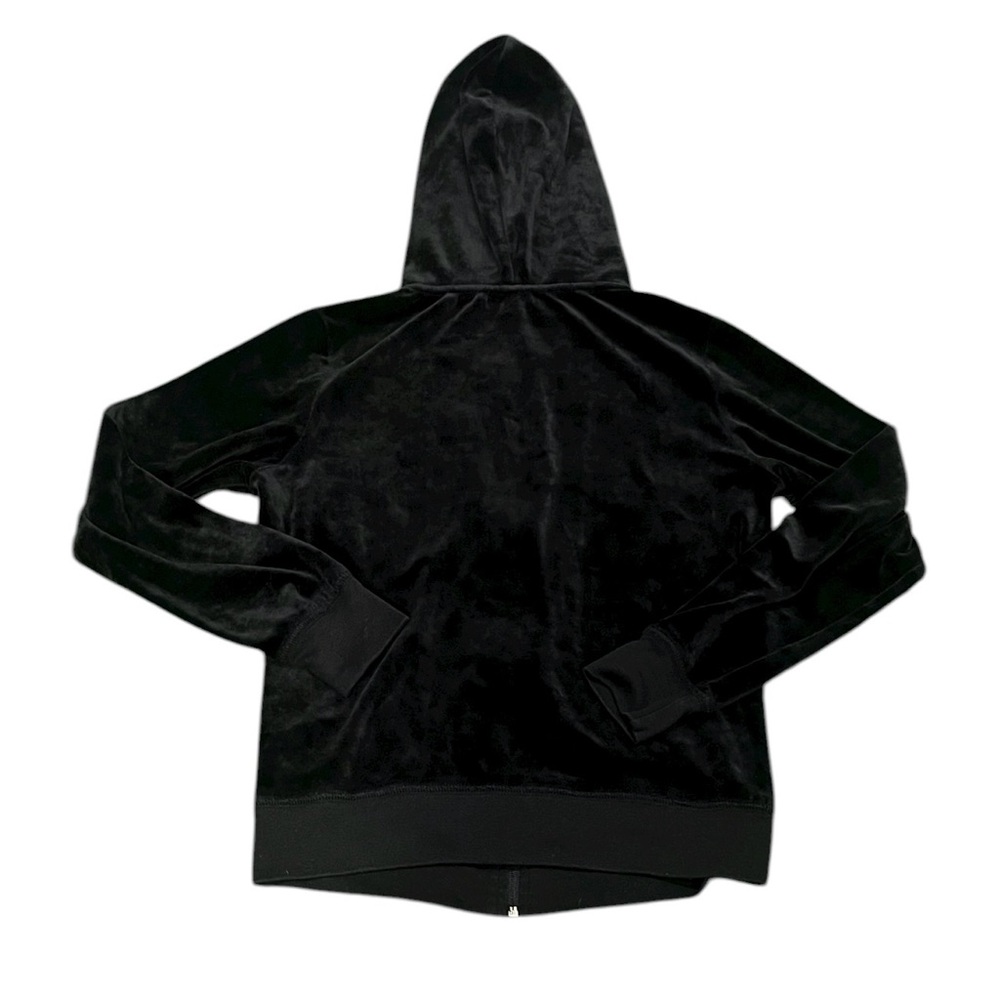 BCBG Y2K Rhinestone Logo Black Velvet Zip-Up Hoodie Small - Picture 2 of 8